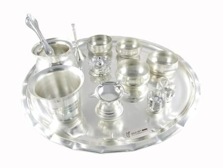 GoldGiftIdeas 12 Inch Sarovar Silver Plated Pooja Thali Set