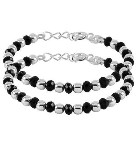 Traditional Silver & Black Crystals Kids Silver Bracelet