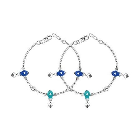 925 Sterling Silver Enameled Fish Shape Anklets for Kids Girls