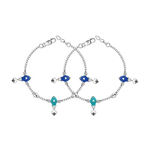 925 Sterling Silver Enameled Fish Shape Anklets for Kids Girls