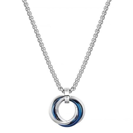 Silver Chain with Blue Three-Ring Chain for Men & Boys