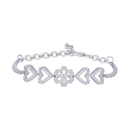 The MarketVilla 925 Silver Bracelet for Women & Girls | Hearts Flower