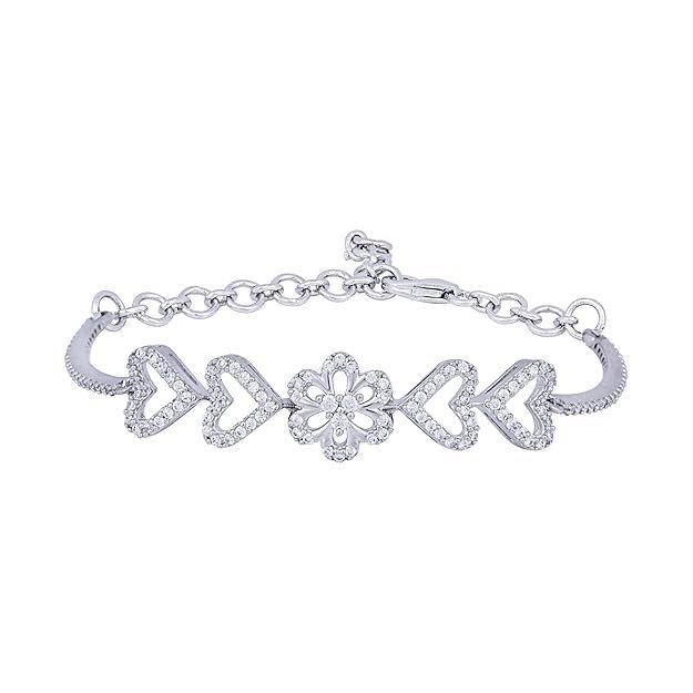 The MarketVilla 925 Silver Bracelet for Women & Girls | Hearts Flower