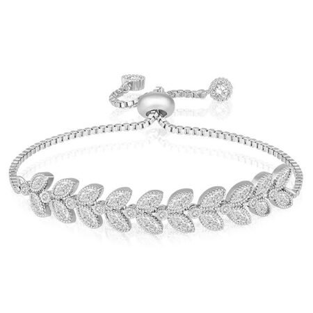 Peora Cubic Zirconia Studded Adjustable Leaf Design Bracelet for Women & Girls