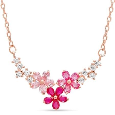 ZAVYA 925 Sterling Silver Rose Gold Necklace Cubic Zirconia for Women & Girls