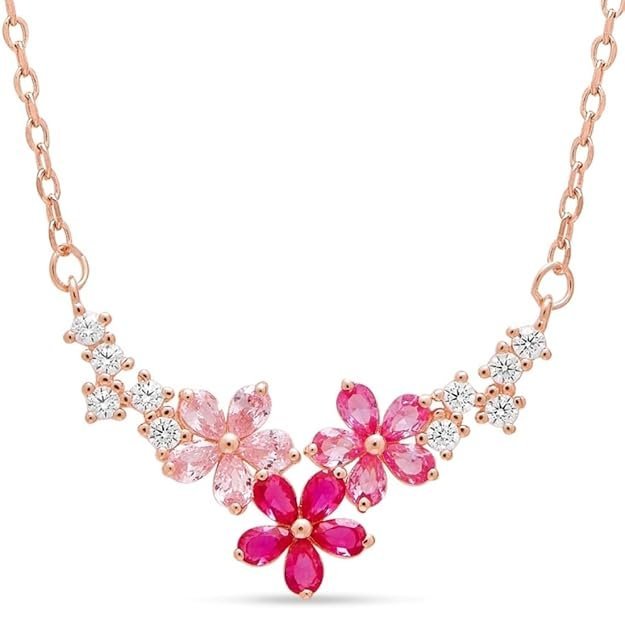 ZAVYA 925 Sterling Silver Rose Gold Necklace Cubic Zirconia for Women & Girls